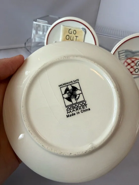 3 Pc MWW Market 4.5" Mini Plate Set Grill/ Pig/Go Out/Take Out -Farmhouse Picnic - Picture 14 of 16